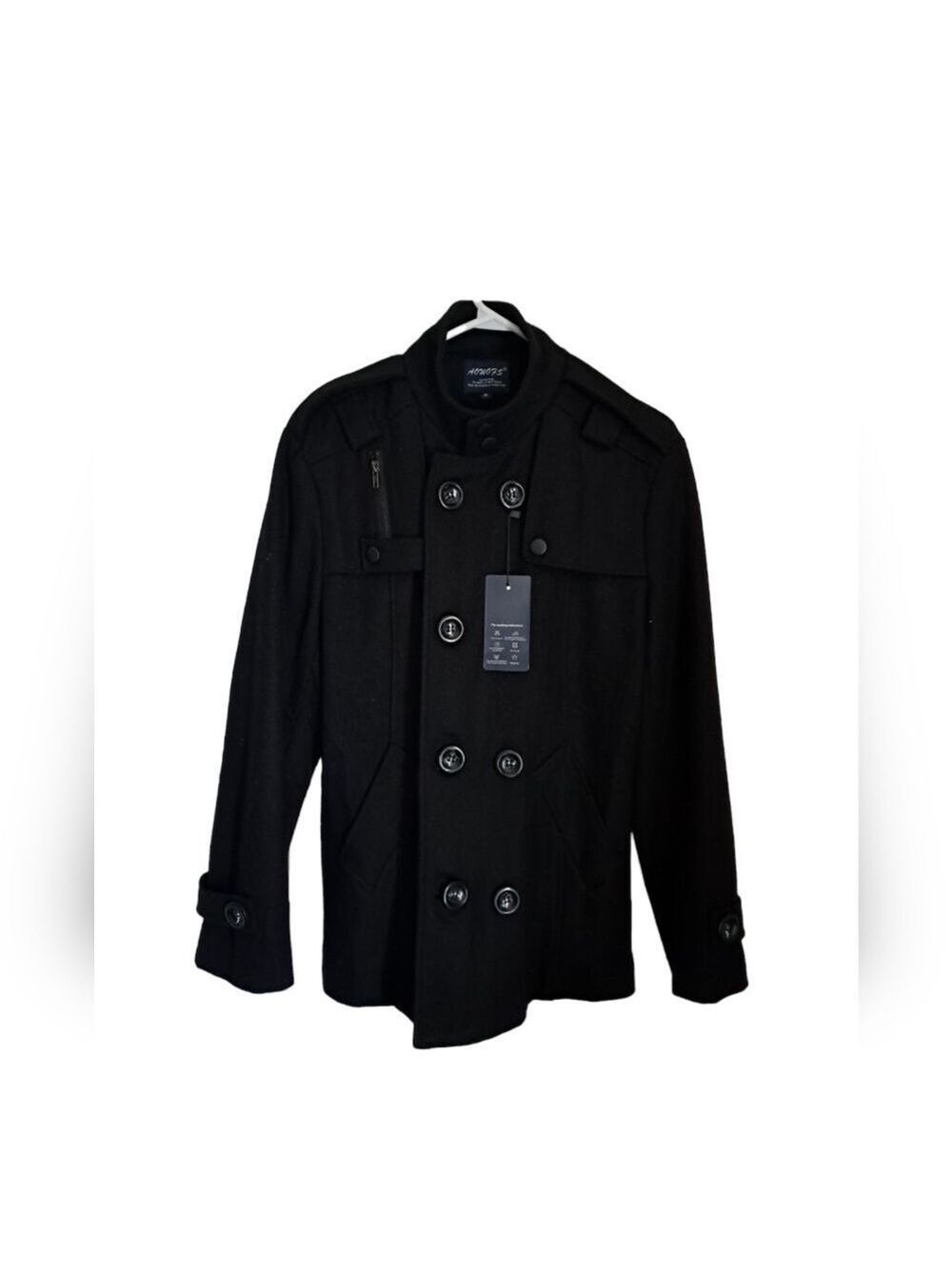 Men's lightweight navy blue peacoat double breasted cotton wool feel lined Small